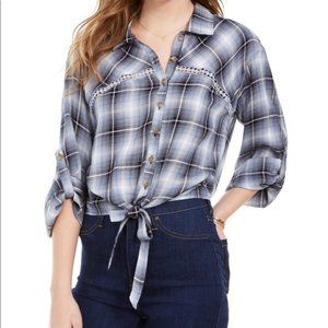 New! AMERICAN RAG Plaid Tie-front Top